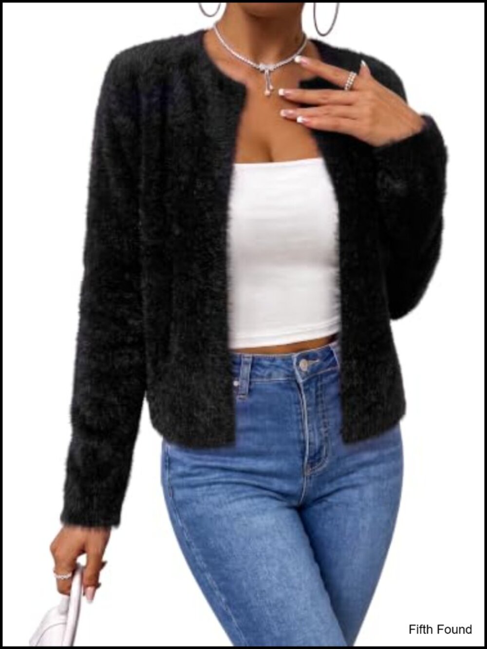 Wool Blend Faux Fur Open Front Cardigan Fall Coat